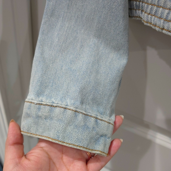 Emory Park Light Blue Wash Cropped Jean Jacket, Elastic Waistband, Unlined, L - Picture 9 of 13